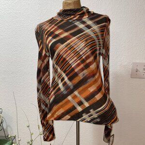 NWT $270 AMS PURE Plaid Stripe Mock Turtleneck Top sz 1 XS 2 4